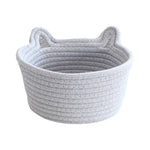 1 Piece Small Cat Ears Toy Organizer, Woven Cotton Rope Basket, Decorative Nursery Bins & Boxes Gift Basket Empty for Pet Toy, Grey, 21 x 12 cm