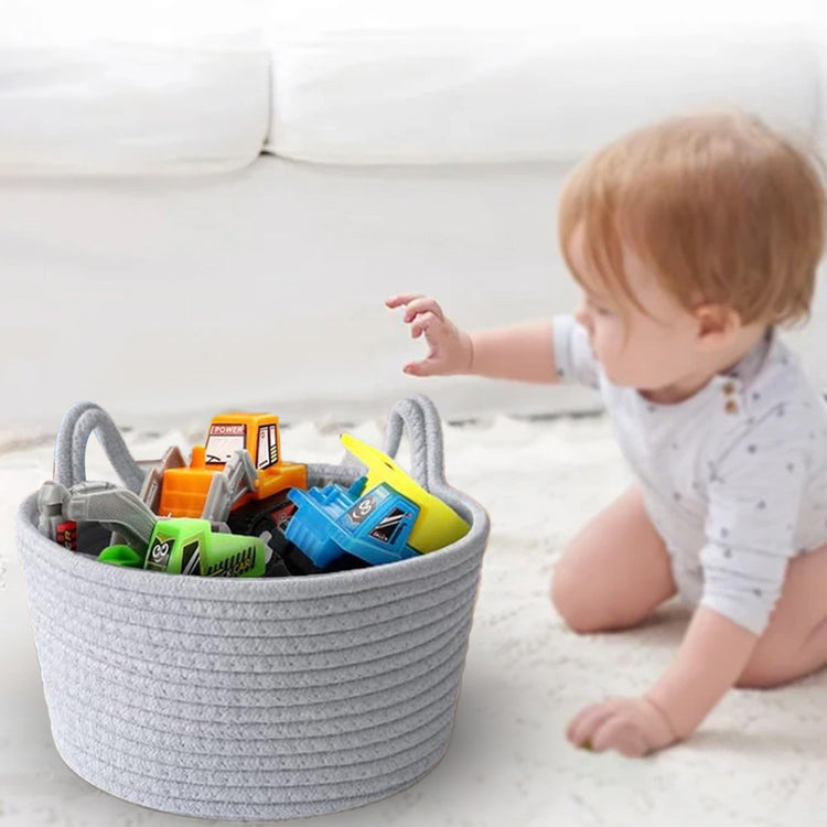 1 Piece Small Cat Ears Toy Organizer, Woven Cotton Rope Basket, Decorative Nursery Bins & Boxes Gift Basket Empty for Pet Toy, Grey, 22 x 15 x 14 cm