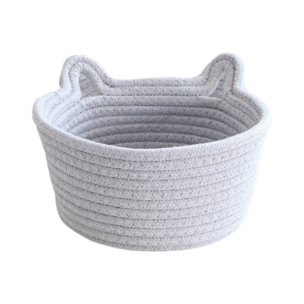 1 Piece Small Cat Ears Toy Organizer, Woven Cotton Rope Basket, Decorative Nursery Bins & Boxes Gift Basket Empty for Pet Toy, Grey, 22 x 15 x 14 cm