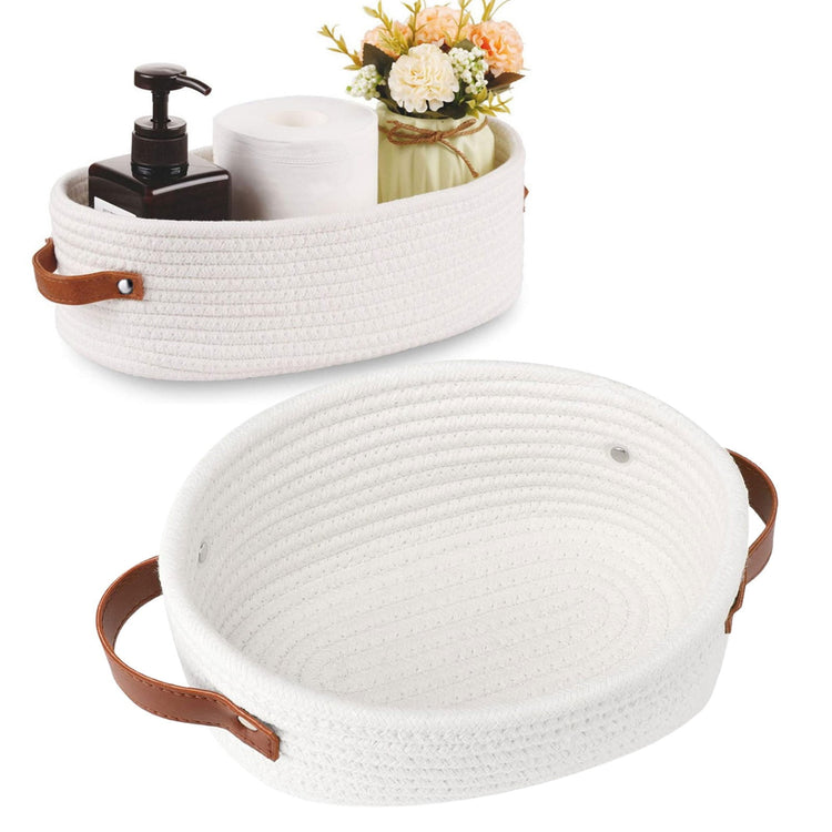 1 Piece Small Cat Ears Toy Organizer, Woven Cotton Rope Basket, Decorative Nursery Bins & Boxes Gift Basket Empty for Pet Toy, White, 32 x 24 x 13 cm