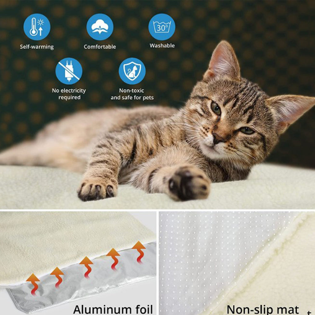 Self Warming Cat Dog Bed with Heat Storage Aluminum Foil,Machine Washable Pet Mat for Indoor Outdoor Use,No Electricity Needed for Cozy Warmth,Suitable for Pets Up to 25 Pounds