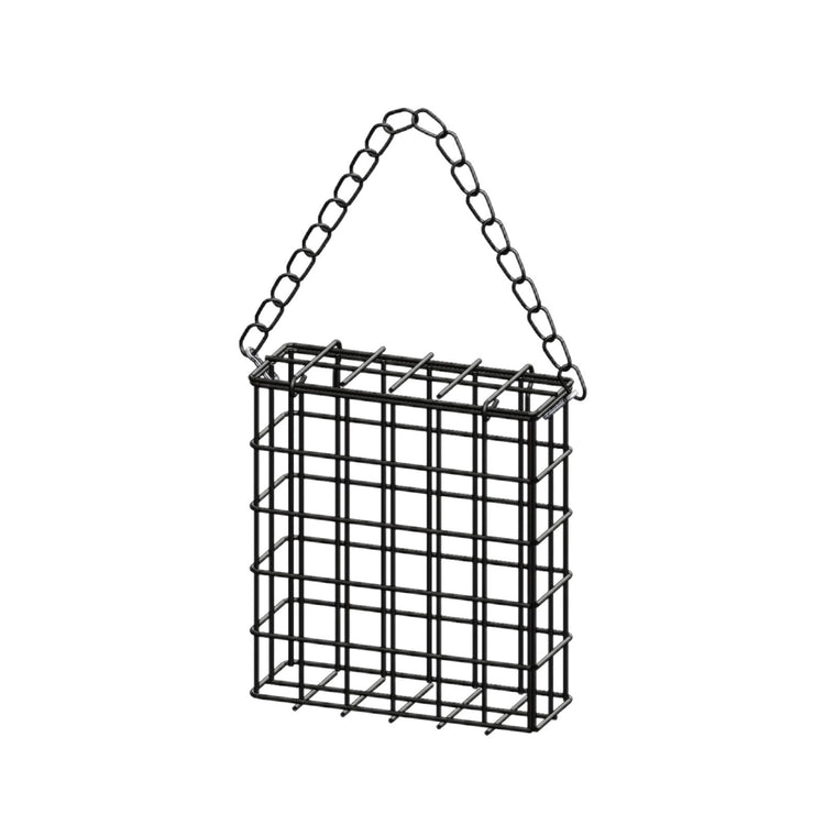 Square Suet Bird Feeder Cage, Heavy-Duty Iron with Protective Coating, Holds One Cake for Nuthatches and Chickadees, Easy-Clean Design, Rust-Resistant Outdoor Hanging Feeder for Backyard Birds Black