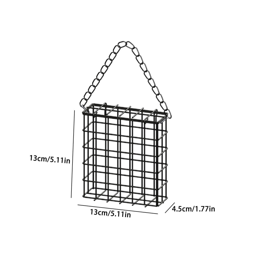 Square Suet Bird Feeder Cage, Heavy-Duty Iron with Protective Coating, Holds One Cake for Nuthatches and Chickadees, Easy-Clean Design, Rust-Resistant Outdoor Hanging Feeder for Backyard Birds Black