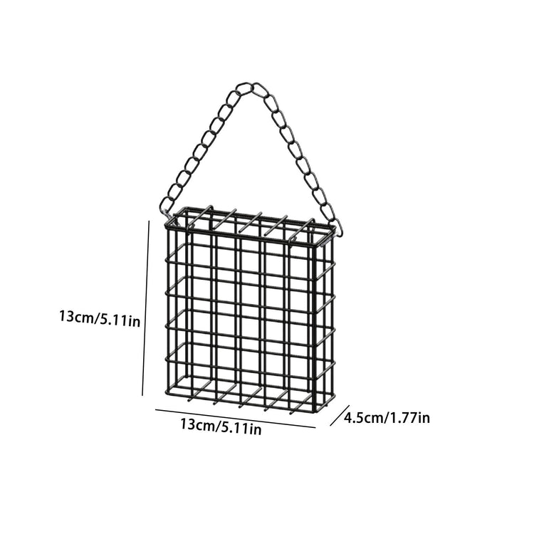 Square Suet Bird Feeder Cage, Heavy-Duty Iron with Protective Coating, Holds One Cake for Nuthatches and Chickadees, Easy-Clean Design, Rust-Resistant Outdoor Hanging Feeder for Backyard Birds Black