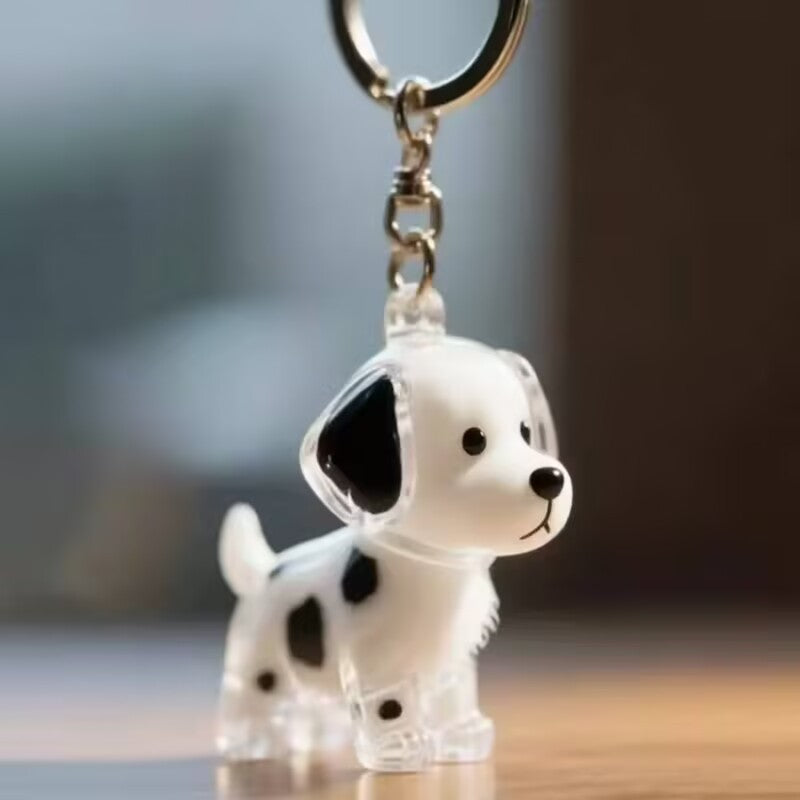1 Piece Pet Hair Keepsake Keyring with Clear Memory Capsule, DIY Memorial Pendant for Fur, Ashes or Mementos, White Spotted Dog Design