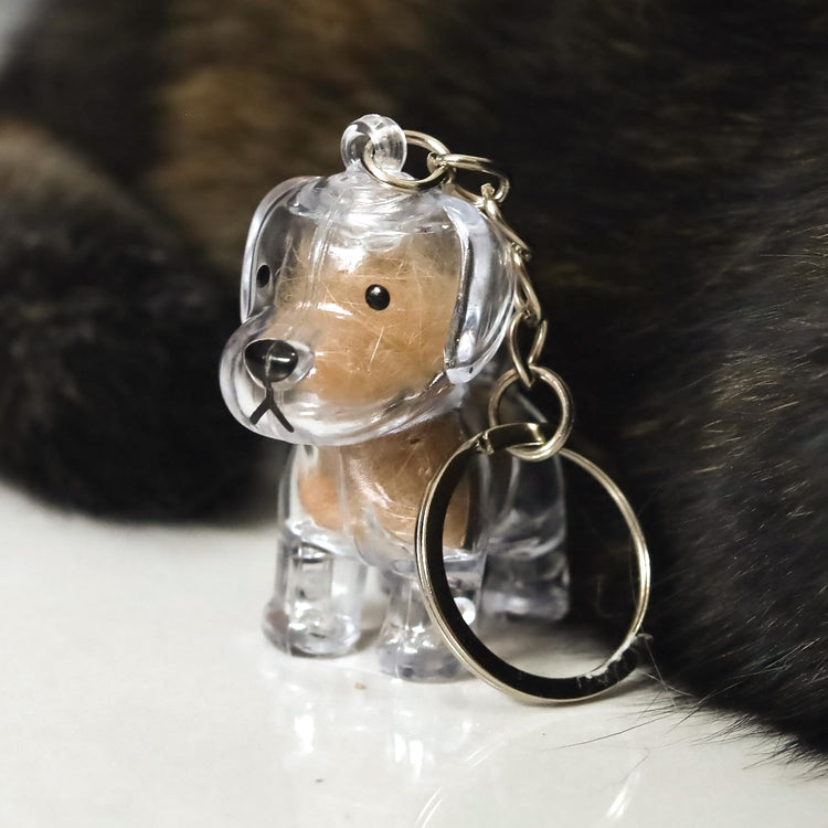 1 Piece Pet Hair Keepsake Keyring with Clear Memory Capsule, DIY Memorial Pendant for Fur, Ashes or Mementos, White Spotted Dog Design