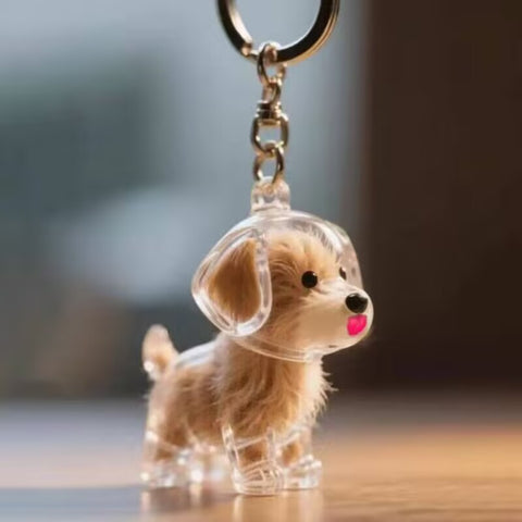 1 Piece Pet Hair Keepsake Keyring with Clear Memory Capsule, DIY Memorial Pendant for Fur, Ashes or Mementos, Brown Floppy-Eared Dog Design