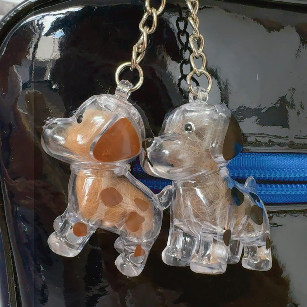 1 Piece Pet Hair Keepsake Keyring with Clear Memory Capsule, DIY Memorial Pendant for Fur, Ashes or Mementos, Brown Floppy-Eared Dog Design