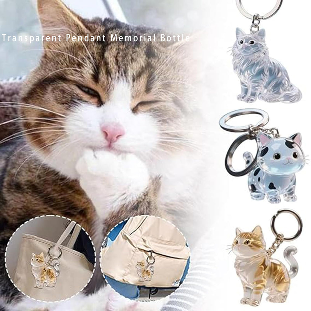 1 Piece Pet Hair Keepsake Keyring with Clear Memory Capsule, DIY Memorial Pendant for Fur, Ashes or Mementos, Siamese Cat Design