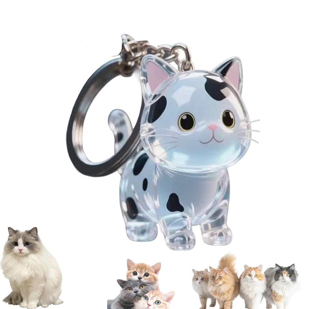 1 Piece Pet Hair Keepsake Keyring with Clear Memory Capsule, DIY Memorial Pendant for Fur, Ashes or Mementos, Blue and White Cat Design