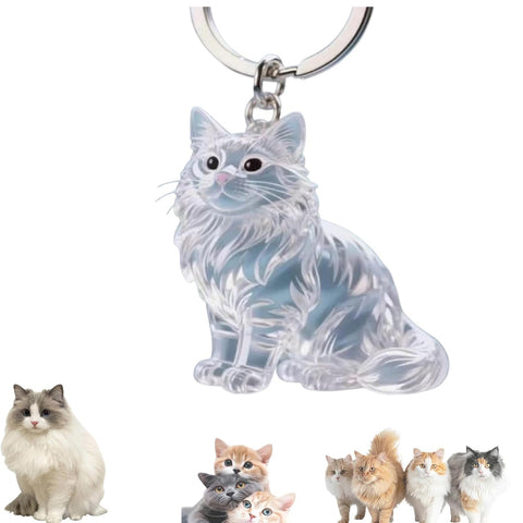 1 Piece Pet Hair Keepsake Keyring with Clear Memory Capsule, DIY Memorial Pendant for Fur, Ashes or Mementos, Grey and White Long-Haired Cat