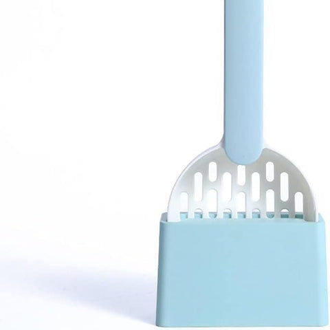 1 Piece Cat Litter Scoop with Open Holder and Storage Base, Durable Plastic Sifter for Hygienic Litter Box Cleaning, Blue