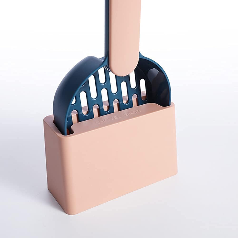 1 Piece Cat Litter Scoop with Open Holder and Storage Base, Durable Plastic Sifter for Hygienic Litter Box Cleaning, Blue