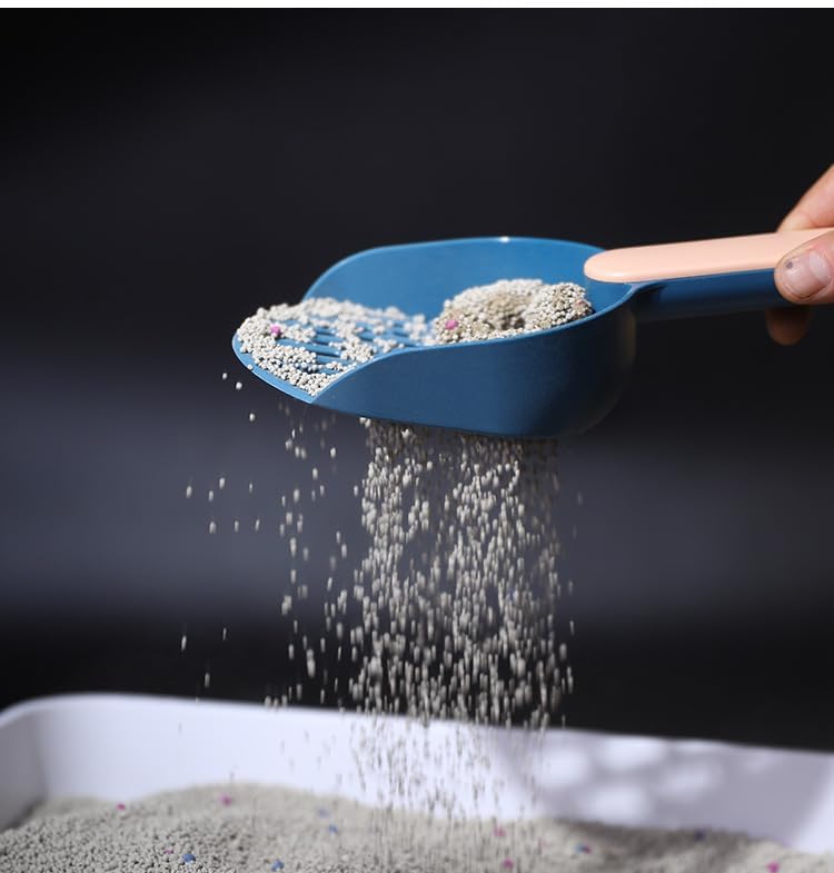 1 Piece Cat Litter Scoop with Open Holder and Storage Base, Durable Plastic Sifter for Hygienic Litter Box Cleaning, Blue
