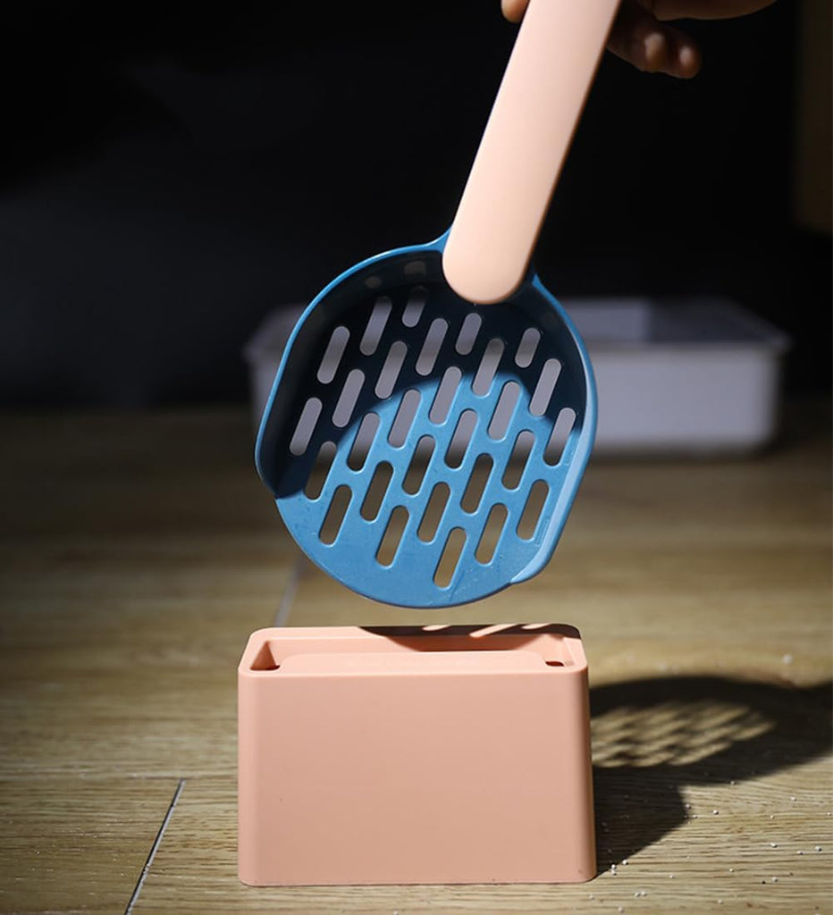 1 Piece Cat Litter Scoop with Enclosed Storage Holder, Durable Plastic Sifter for Hygienic Litter Box Cleaning and Tidy Floors, Blue