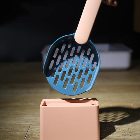 1 Piece Cat Litter Scoop with Enclosed Storage Holder, Durable Plastic Sifter for Hygienic Litter Box Cleaning and Tidy Floors, Blue