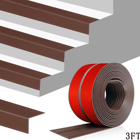 Vinyl Rubber Stair Nosing,Stair Edge Trim,Corner Guard,3 ft Self Adhesive Nose Molding Non-Slip Rubber Edge Protector Steps Trim Rubber Strips for Indoor & Outdoor Staircase Step Uses (Black) Brown