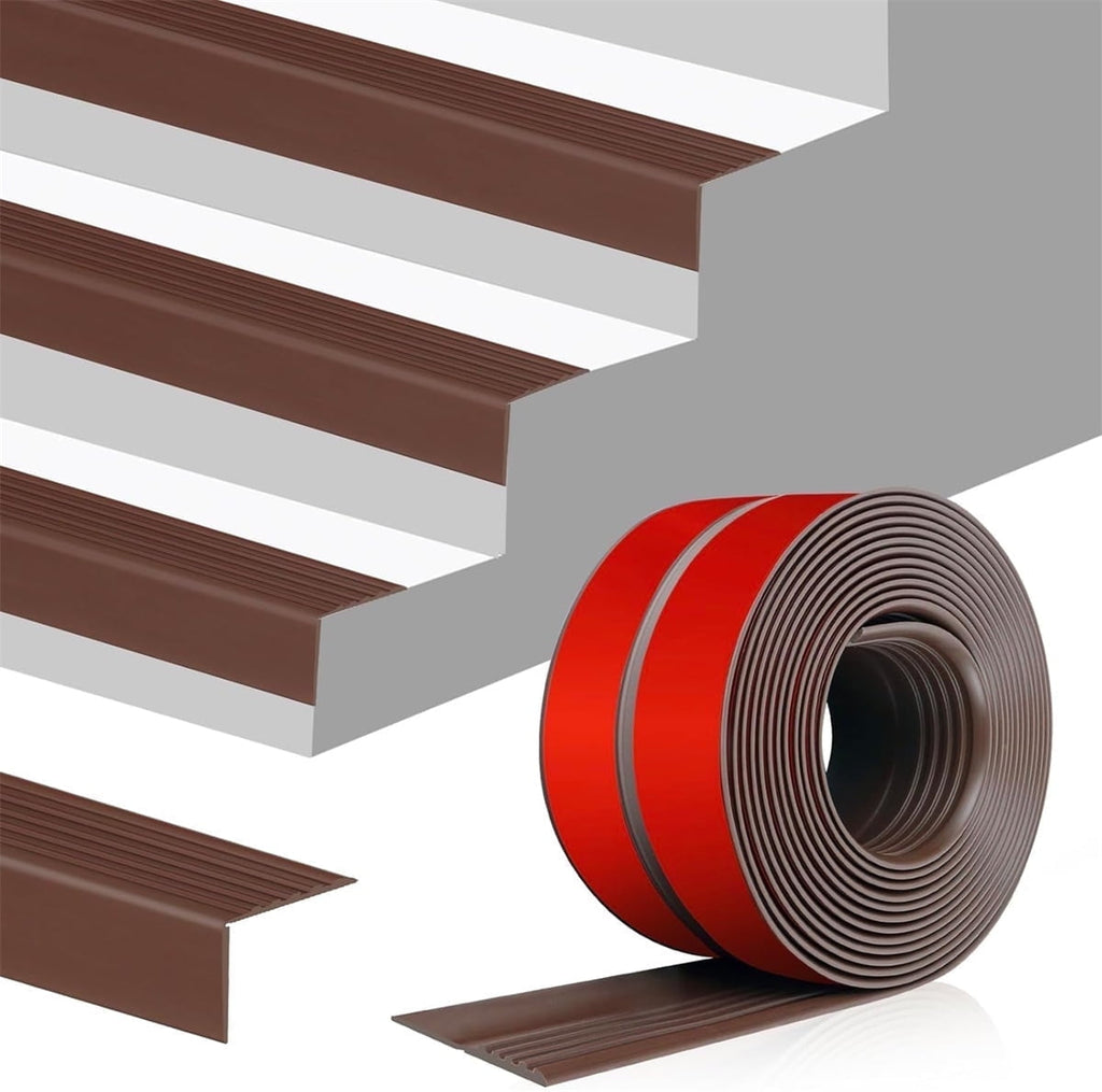 Vinyl Rubber Stair Nosing,Stair Edge Trim,Corner Guard,3 ft Self Adhesive Nose Molding Non-Slip Rubber Edge Protector Steps Trim Rubber Strips for Indoor & Outdoor Staircase Step Uses (Black) Brown