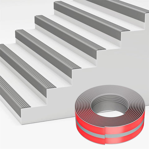 Vinyl Rubber Stair Nosing,Stair Edge Trim,Corner Guard,3 ft Self Adhesive Nose Molding Non-Slip Rubber Edge Protector Steps Trim Rubber Strips for Indoor & Outdoor Staircase Step Uses (Black) Gray