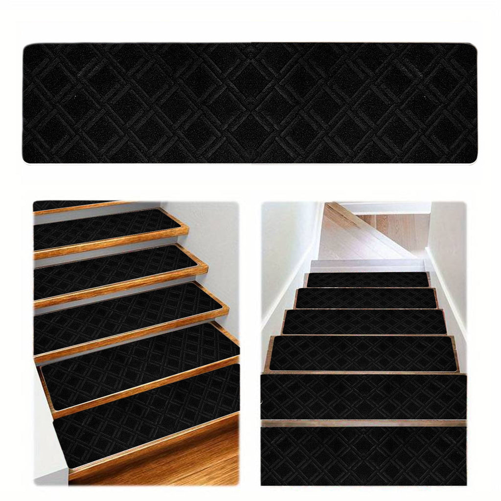 4-Piece Non-Slip Stair Treads, Self-Adhesive Striped Carpet Mats, Absorbent & Quiet Step Pads, Can Be Cut to Fit, Washable for Indoor Staircase Safety\u200b\u200b Gray