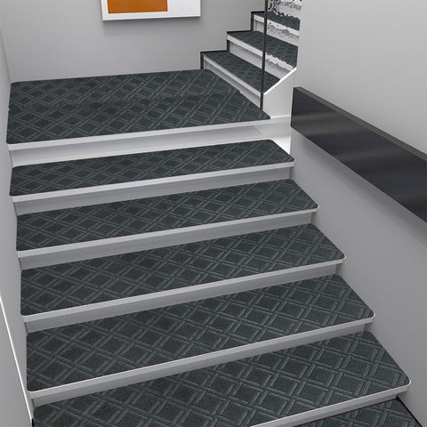 4-Piece Non-Slip Stair Treads, Self-Adhesive Striped Carpet Mats, Absorbent & Quiet Step Pads, Can Be Cut to Fit, Washable for Indoor Staircase Safety\u200b\u200b Gray 3