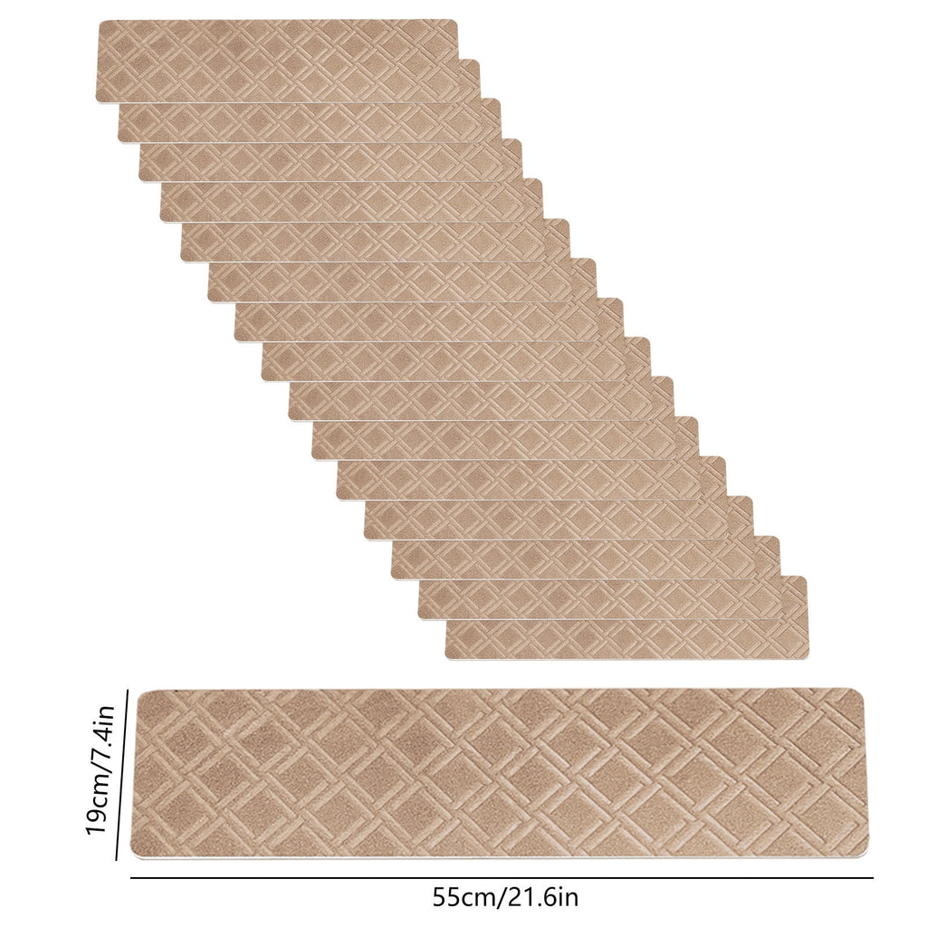4-Piece Non-Slip Stair Treads, Self-Adhesive Striped Carpet Mats, Absorbent & Quiet Step Pads, Can Be Cut to Fit, Washable for Indoor Staircase Safety\u200b\u200b Khaki