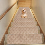 4-Piece Non-Slip Stair Treads, Self-Adhesive Striped Carpet Mats, Absorbent & Quiet Step Pads, Can Be Cut to Fit, Washable for Indoor Staircase Safety\u200b\u200b Khaki