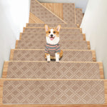 4-Piece Non-Slip Stair Treads, Self-Adhesive Striped Carpet Mats, Absorbent & Quiet Step Pads, Can Be Cut to Fit, Washable for Indoor Staircase Safety\u200b\u200b Khaki