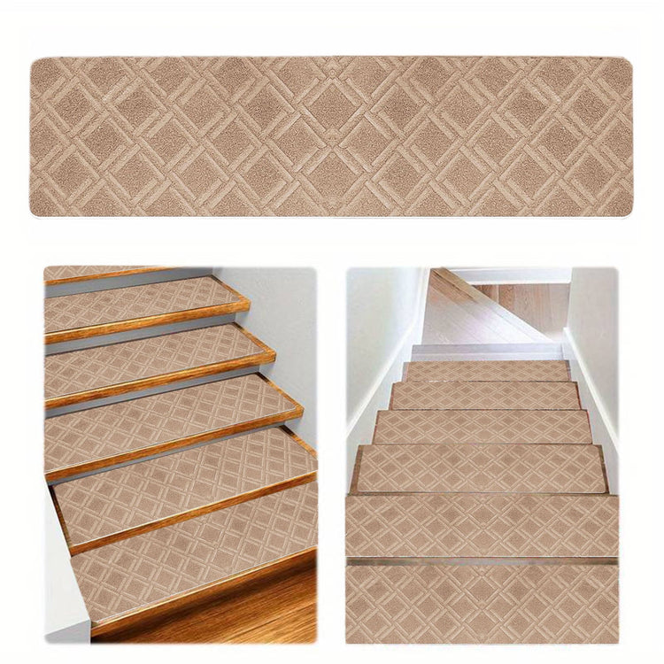 4-Piece Non-Slip Stair Treads, Self-Adhesive Striped Carpet Mats, Absorbent & Quiet Step Pads, Can Be Cut to Fit, Washable for Indoor Staircase Safety\u200b\u200b Khaki