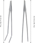 2 Pcs Feeding Tongs, Aquarium Tweezers Stainless Steel Straight and Curved Tweezers Set 27cm/10.6 inches Aquascaping Tools for Hold Worms, Reptiles, Lizards, Bearded Dragon (Silver)