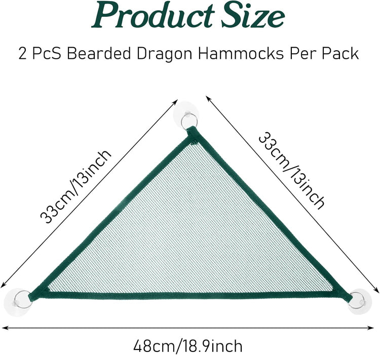 2Pcs Reptile Hammock - Breathable Mesh Bearded Dragon Hammock Lizard Tank Accessories Triangle Geckos Hammocks for Bearded Dragons Snakes Axolotls(Green)