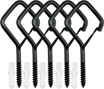 5 PCS Black Eye Screw Hooks, 4 Inch Ceiling Hooks for Hanging Heavy Duty Items with Safety Buckle – Metal Eye Bolt Hooks for Hanging Plants, Wind Chimes, Bird Feeders, String Lights, and More