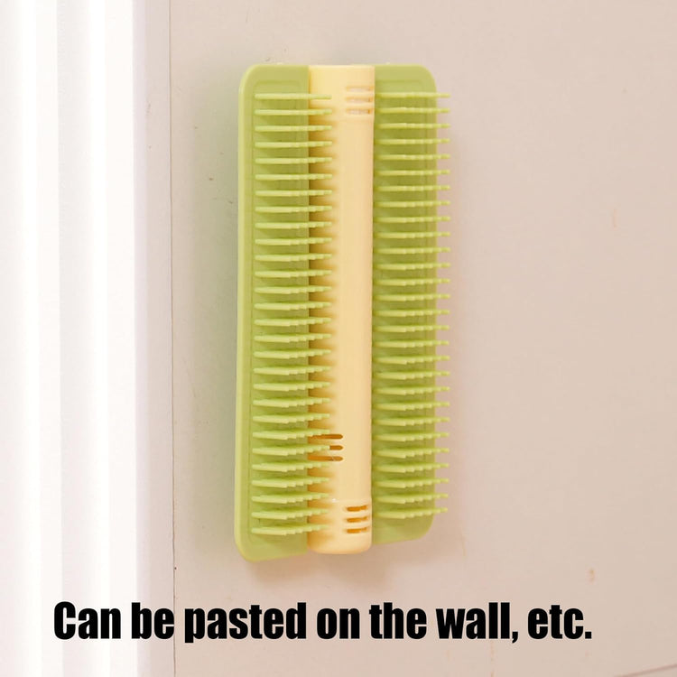 Cat Corner Brush Self-Adhesive - 1 Piece Green - Cat Massage Grooming Tool Wall Mounted Corner Hair Remover for Pet Fur Care