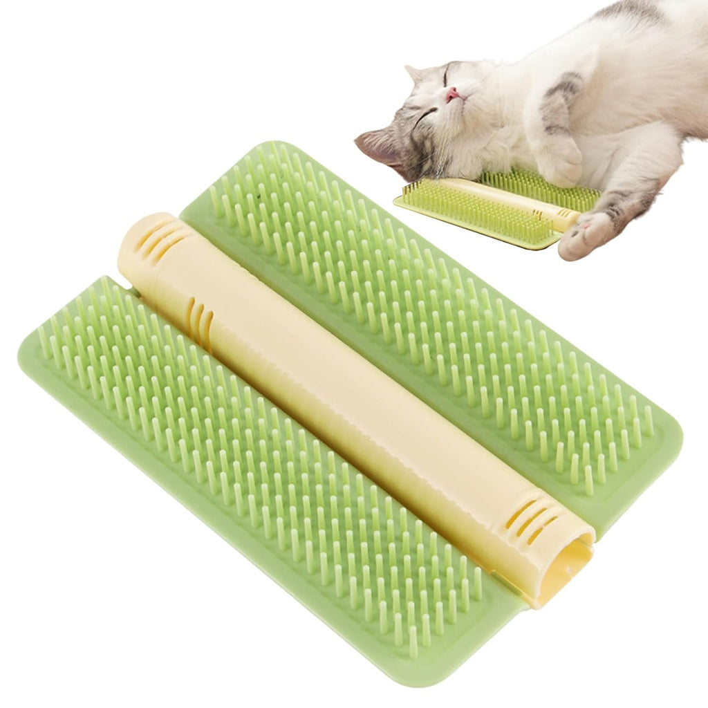 Cat Corner Brush Self-Adhesive - 1 Piece Green - Cat Massage Grooming Tool Wall Mounted Corner Hair Remover for Pet Fur Care