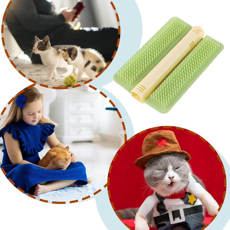 Cat Corner Brush Self-Adhesive - 1 Piece Green - Cat Massage Grooming Tool Wall Mounted Corner Hair Remover for Pet Fur Care