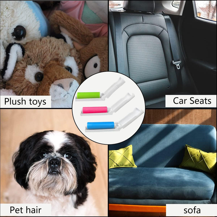 3 Pack Reusable Washable Silicone Pet Hair Remover Roller for Clothes Furniture Carpets - Effective Lint and Fur Removal Tool