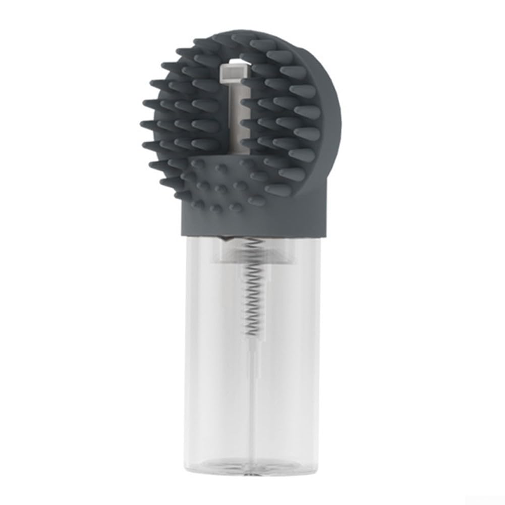 2-in-1 Silicone Pet Bath Brush with Shampoo Dispenser - Grey - Massage Grooming Tool for Dogs and Cats - Perfect for Bath Time Care