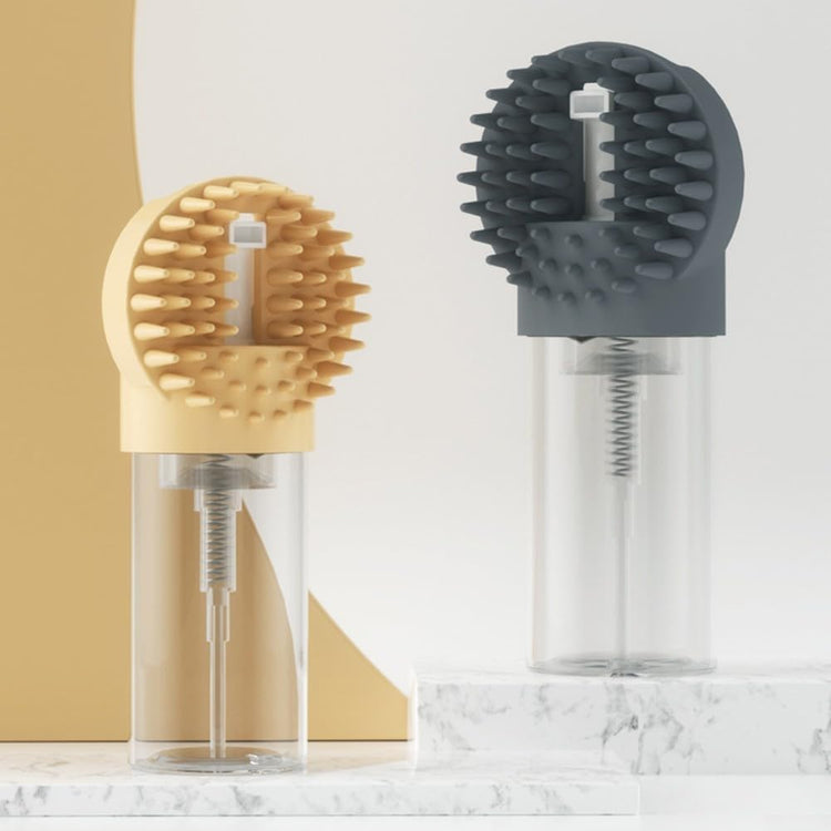 2-in-1 Silicone Pet Bath Brush with Shampoo Dispenser - Grey - Massage Grooming Tool for Dogs and Cats - Perfect for Bath Time Care