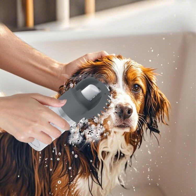 2-in-1 Silicone Pet Bath Brush with Shampoo Dispenser - Grey - Massage Grooming Tool for Dogs and Cats - Perfect for Bath Time Care