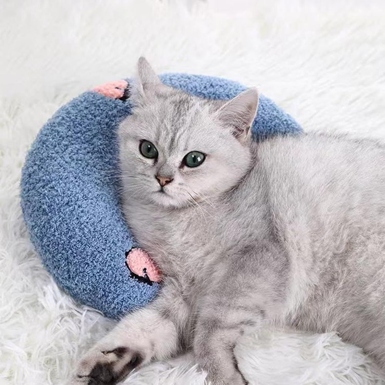 Calming Pillow for Dogs, Pet U Shape Calming Pillow Pet Neck Pillow Dog Calming Pillow for Small Dogs, Ultra Soft Fluffy Pet Calming Toy for Joint Relief Sleeping Improve Machine Washable (Blue-1)