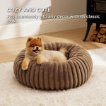 Calming Donut Pet Bed - Faux Rabbit Fur Soft Warm Round Cat Dog Bed - Plush Cozy Cuddler for Small Dogs Cats - Camel L 80cm