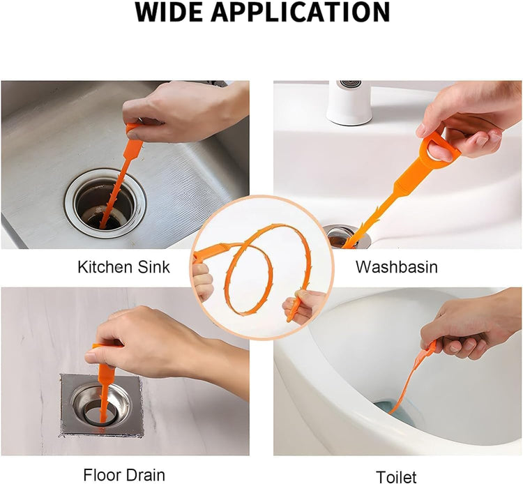 25 Inch Drain Snake Clog Remover:3 Pcs Hair Clog Auger, Drain Cleaner Tool Suitable for Dredging Clogged Pipes, Sink, Shower Drains(Orange)