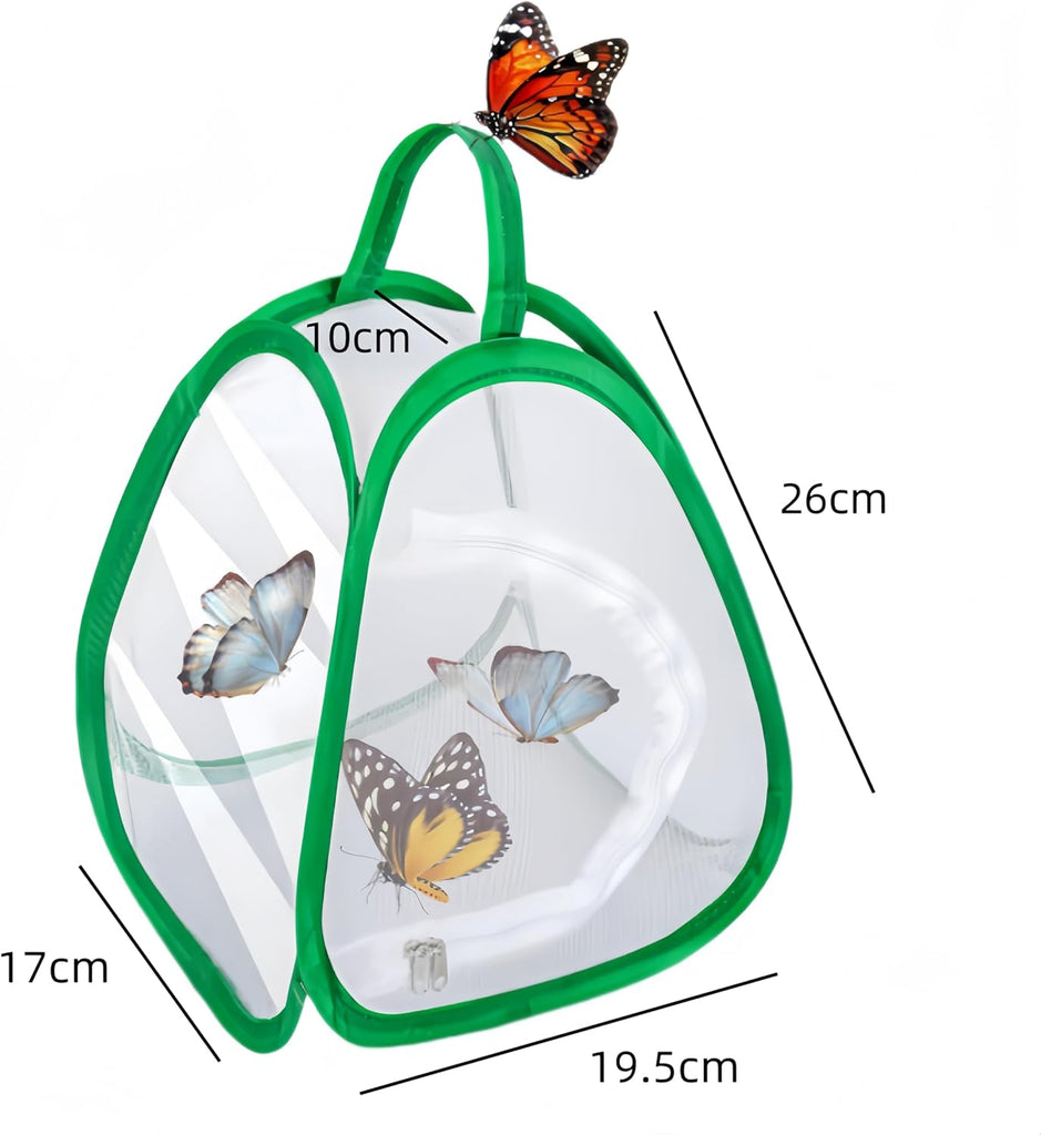 2 Pack Mini Butterfly Habitat Cage- 23 x 25.5 x 21CM, Butterfly Net, Collapsible Insect Mesh Cage- Portable Butterfly Net Habitat with Zipper for Transporting and Raising