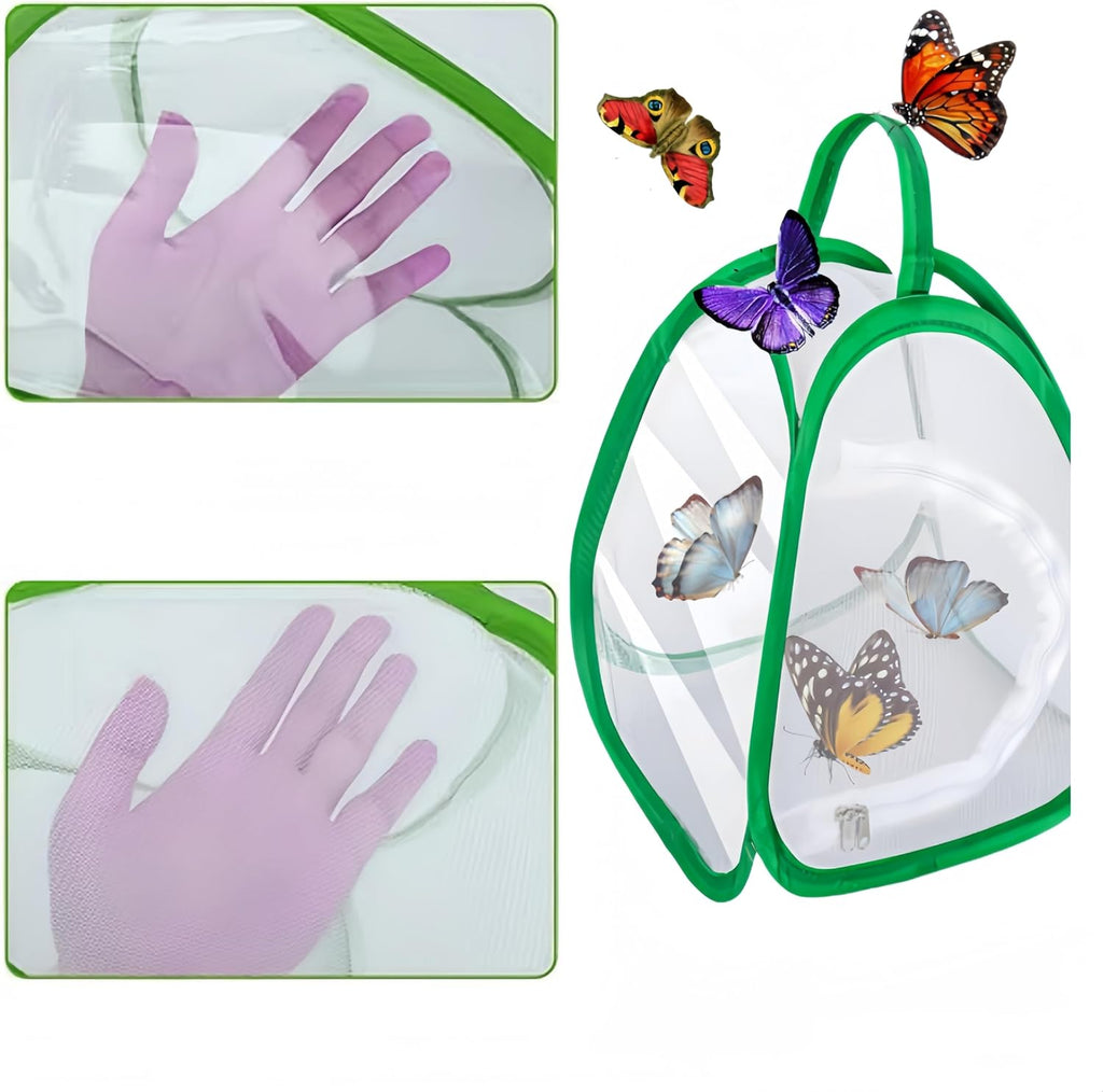 2 Pack Mini Butterfly Habitat Cage- 23 x 25.5 x 21CM, Butterfly Net, Collapsible Insect Mesh Cage- Portable Butterfly Net Habitat with Zipper for Transporting and Raising
