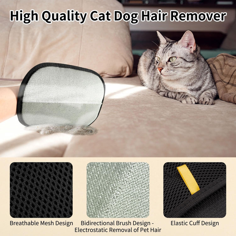 2-piece pet hair removal gloves, static pet hair removal gloves, double-sided grooming gloves, reusable pet hair removal gloves for cleaning and grooming, suitable for sofas, carpets and clothing