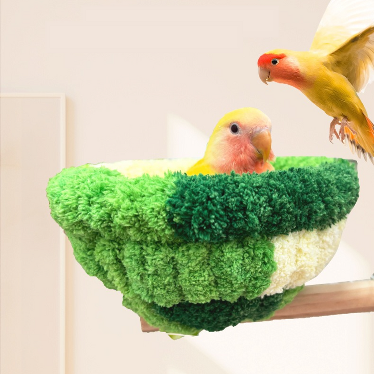 2-in-1 Parrot Perch Warm Bed Nest, Coral Fleece Hanging Bird Cage Sleeping Hut for Budgies, Cockatiels, Lovebirds, and Small Parrots – Winter Warm House - Blue