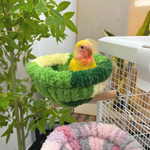 2-in-1 Parrot Perch Warm Bed Nest, Coral Fleece Hanging Bird Cage Sleeping Hut for Budgies, Cockatiels, Lovebirds, and Small Parrots – Winter Warm House - Blue