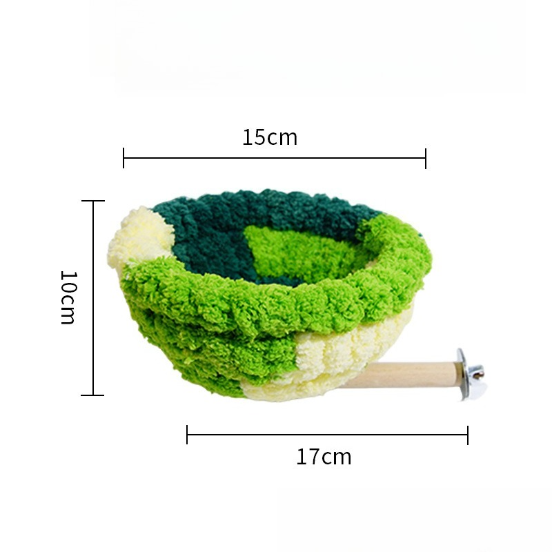 2-in-1 Parrot Perch Warm Bed Nest, Coral Fleece Hanging Bird Cage Sleeping Hut for Budgies, Cockatiels, Lovebirds, and Small Parrots - Winter Warm House - Green
