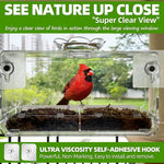 Window Bird Feeder with Non-Marking Self-Adhesive Hooks, Clear and Transparent, Outdoor Wild Bird Watching Gift, Garden Decor