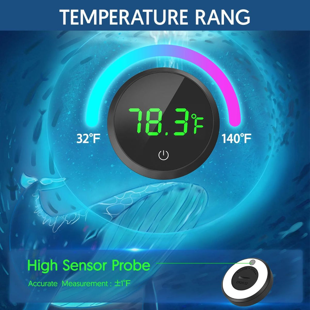 Fish Tank Thermometer Aquarium Thermometer Wireless Touch Stick Digital Aquarium Thermometer LED Display ±1°F for Monitoring The Fish Tank Aquarium Temperature Accessories - Black - Size 1.77in